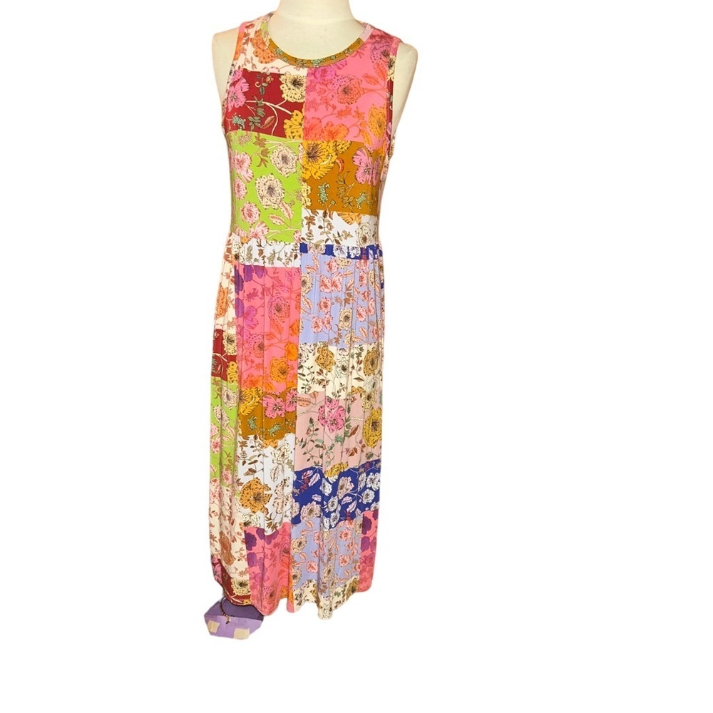 JOHNNY WAS Sleeveless Cosmo Easy Fit Tea Length patchwork floral Dress small S